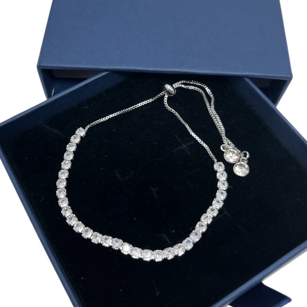 Adjustable Boutique Tennis Bracelet Made with Swarovski Crystals. Blue Gift Box
